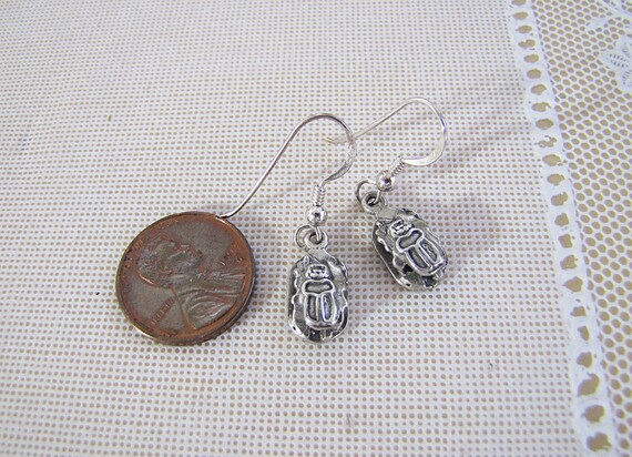 Sterling Silver Revival Scarab Beetle Earrings, C… - image 2