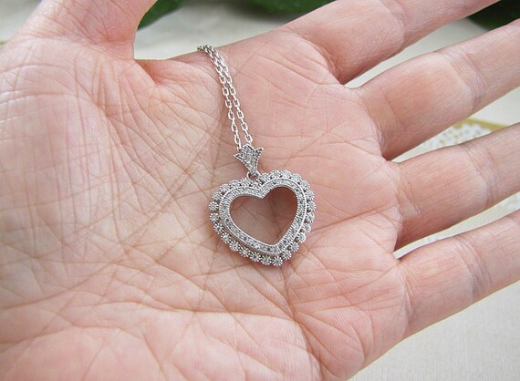 Sterling silver Open heart CZ pendant necklace - image 6