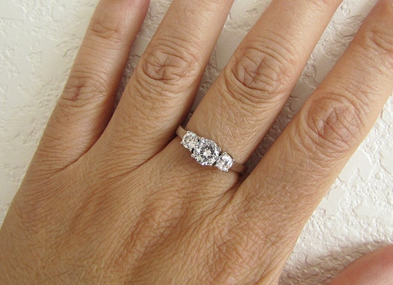 Trio CZ Sterling Silver engagement Ring, Size 8, … - image 3