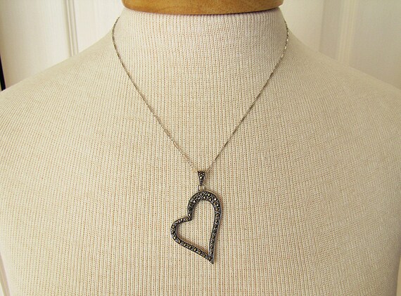 Marcasite Sterling Silver Abstract Open Heart Pen… - image 4