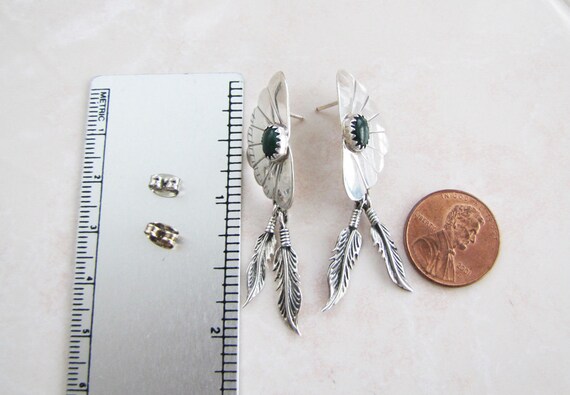 Sterling silver Malachite Fan Shaped Earrings wit… - image 5