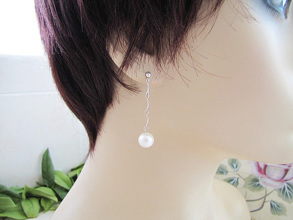 sterling silver dangle pearl drop earrings, Pearl… - image 1