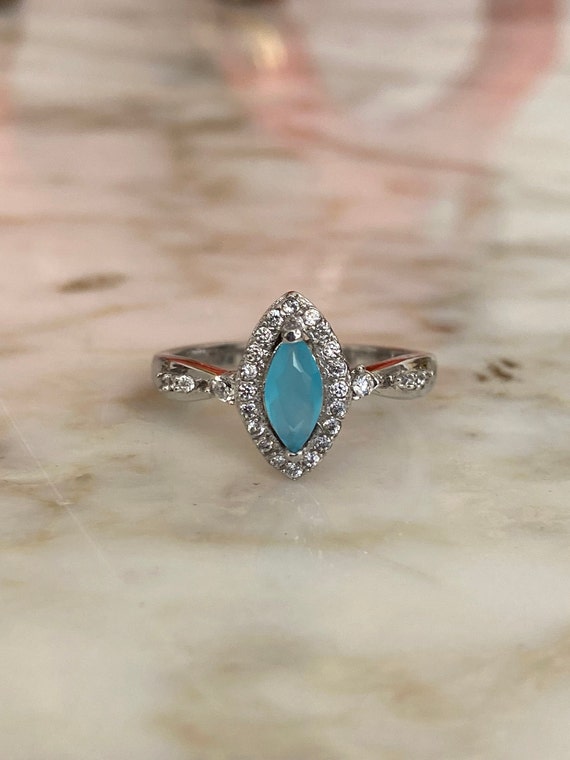 Marquise blue Chalcedony Sterling Silver Ring size