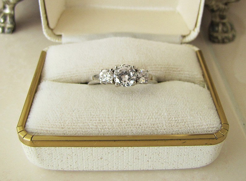 Trio CZ Sterling Silver engagement Ring Size 8 Art deco style