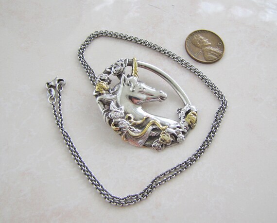 Gorham Unicorn sterling silver pendant Necklace w… - image 5