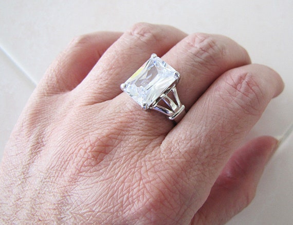 Radiant Cut Solitaire Sterling Silver Ring, size … - image 3