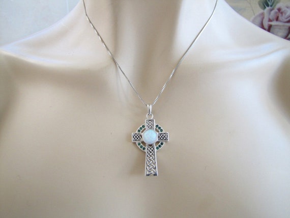 Ruby Opal Celtic Cross sterling silver Pendant, S… - image 10