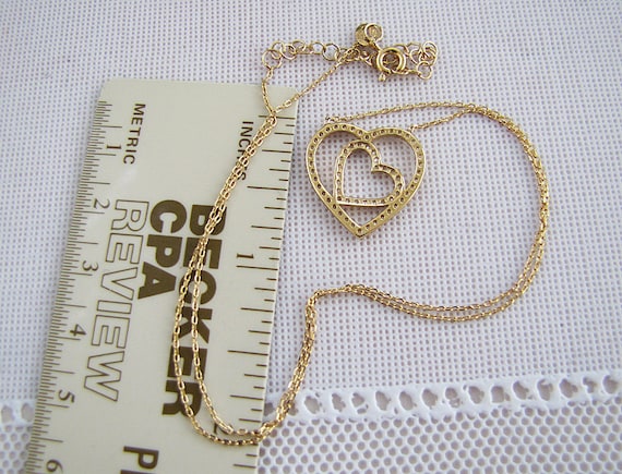 Double heart Sterling Silver Necklace, CZ gold ve… - image 5