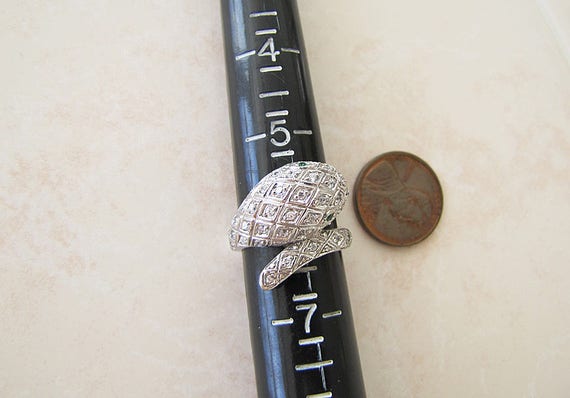 Snakes Sterling Silver Ring, Size 6, paved CZ, green eyes View 4