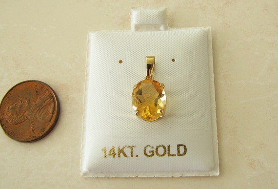 14k Gold Oval Citrine Pendant, 11X9mm, November bi