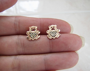 Solid 10K Gold Teddy Bear stud earrings, rose gold and yellow gold,  10 Karat gold