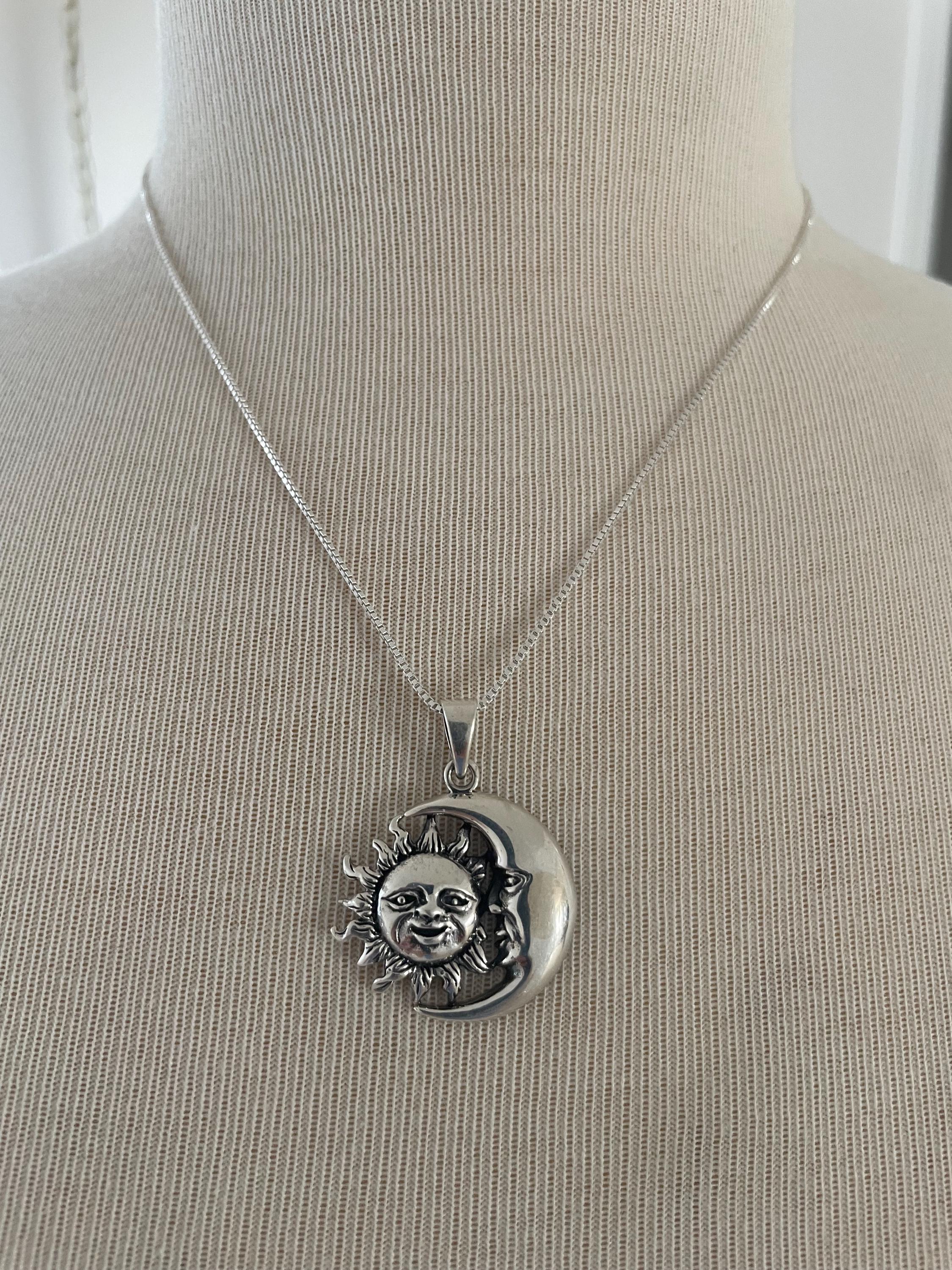 Sun and Crescent Moon Sterling Silver Pendant Necklace, Italian Box ...