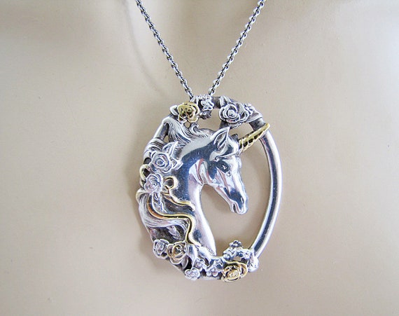 Gorham Unicorn sterling silver pendant Necklace w… - image 1