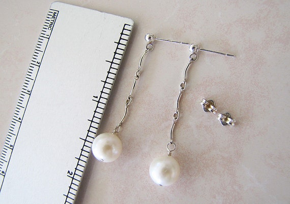 sterling silver dangle pearl drop earrings, Pearl… - image 2