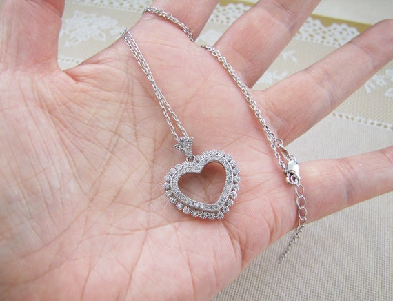 Sterling silver Open heart CZ pendant necklace - image 2