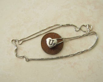 Heart Sterling Silver Necklace, 18 inches, heart Love U