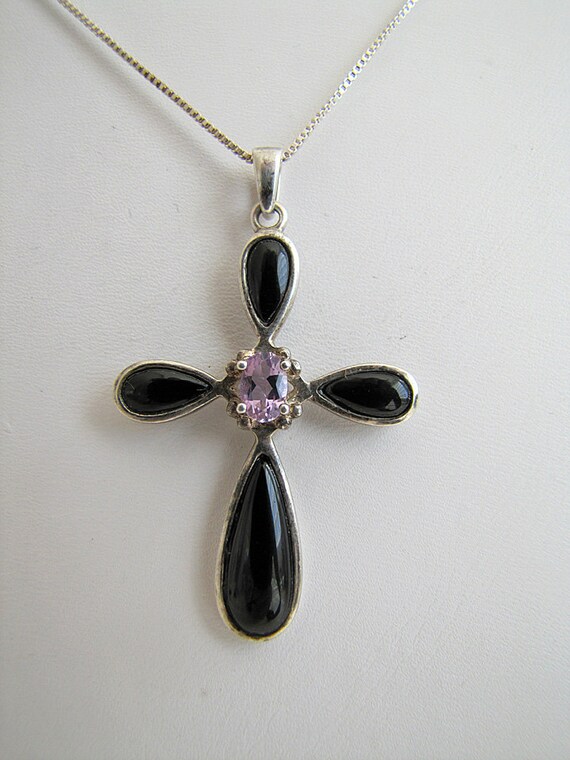 Items similar to Estate Amethyst and Onyx Sterling Silver Cross Pendant ...