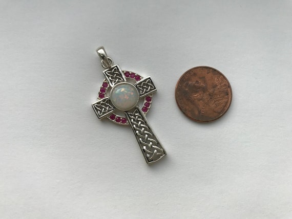 Ruby Opal Celtic Cross sterling silver Pendant, S… - image 6