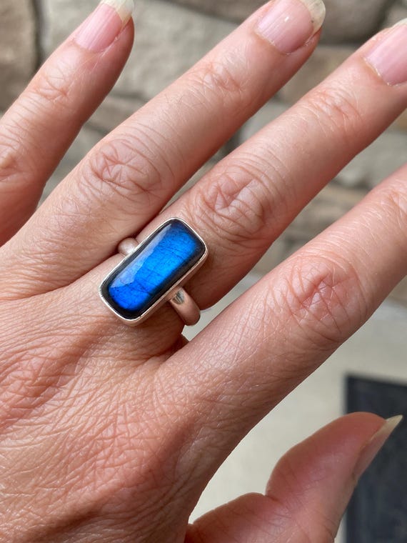 Rectangular Labradorite Sterling Silver Ring, Siz… - image 1