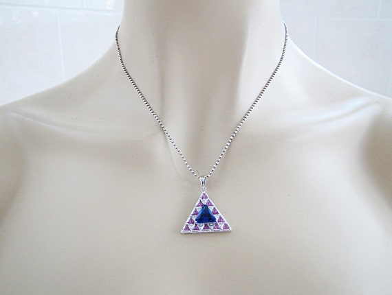 Blue and Pink Sapphire cz  Triangle sterling silv… - image 3