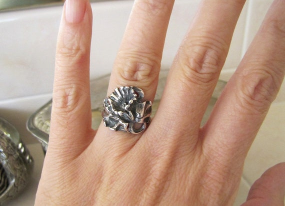 Art Nouveau Era sterling silver Iris ring, size 6 - image 1