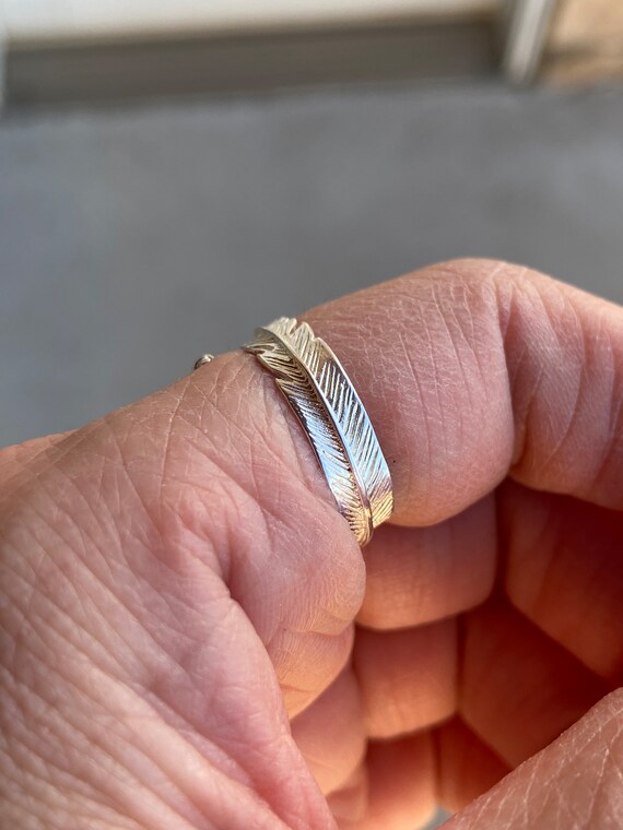 Feather leaf Sterling Silver Ring, adjustable siz… - image 7