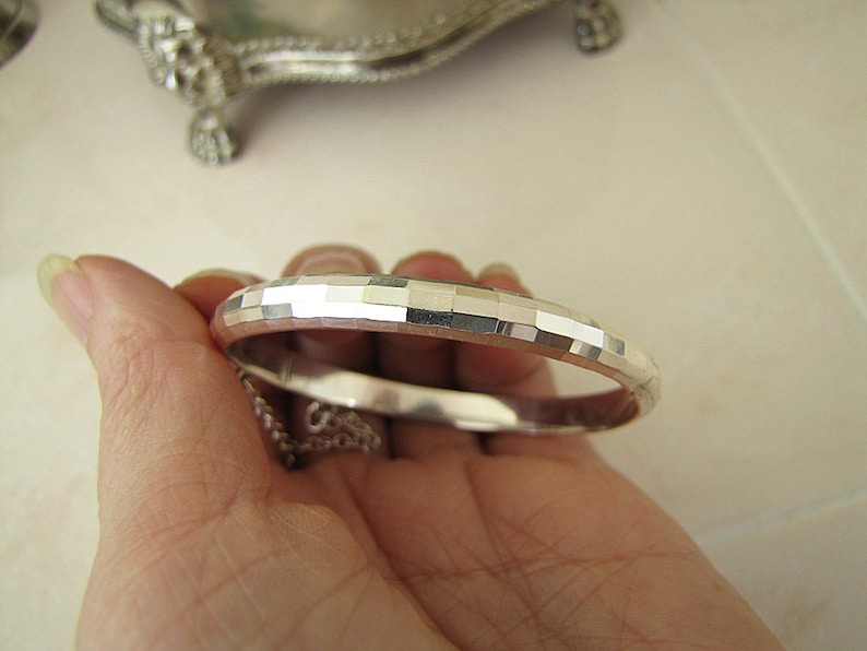 Children sterling silver faceted tube bangle bracelet