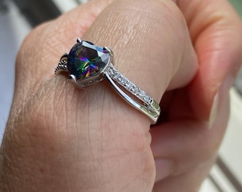 Mystic Topaz Heart Sterling Silver Ring, size 11