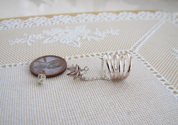 Sterling silver ear cuff chain with Marijuana lea… - image 2