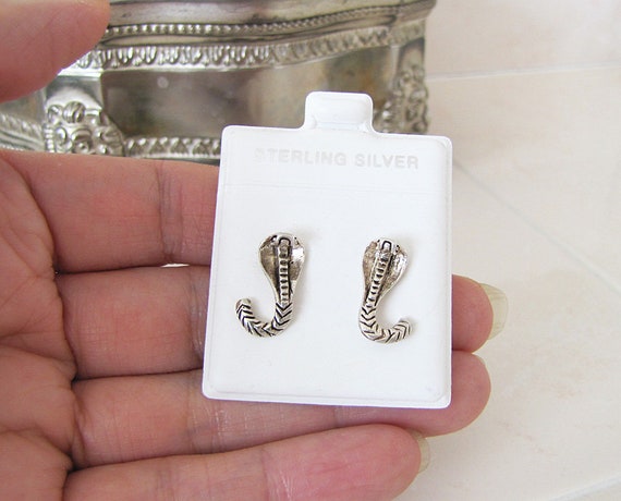 Cobra Snake Sterling Silver Stud Earrings - image 1