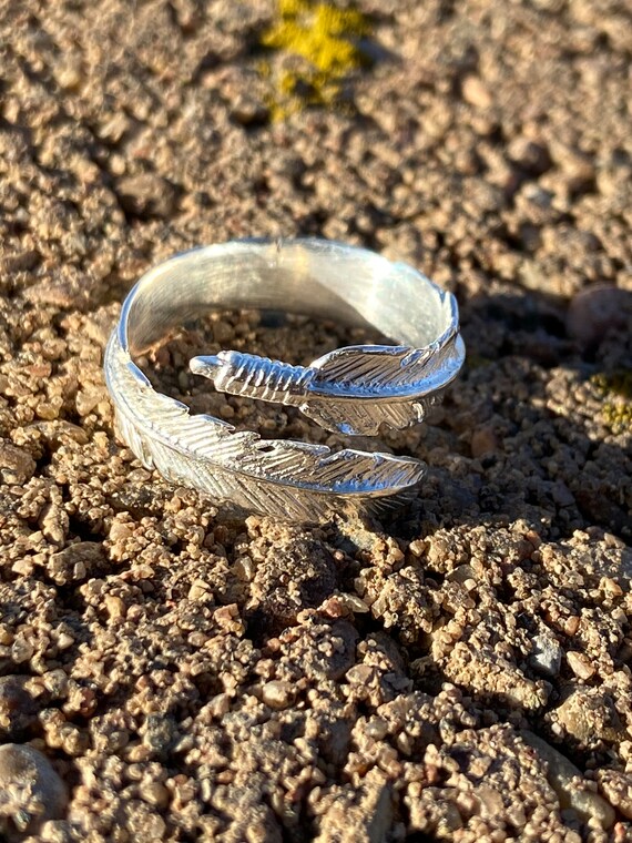 Feather leaf Sterling Silver Ring, adjustable siz… - image 2
