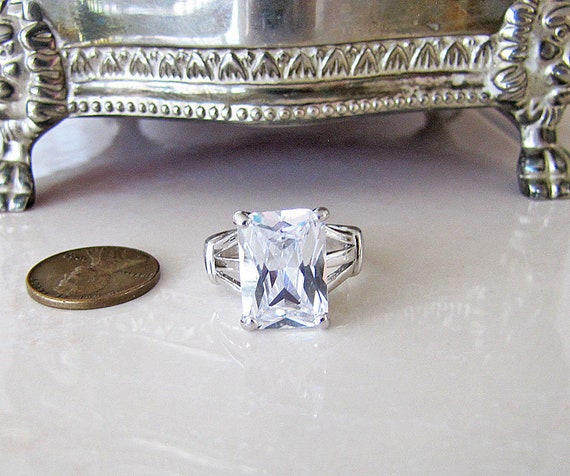 Radiant Cut Solitaire Sterling Silver Ring, size … - image 2