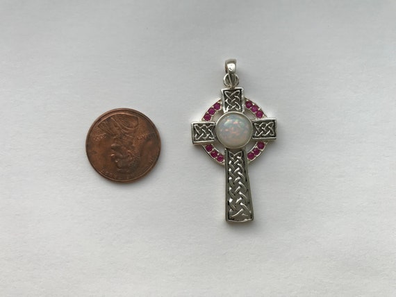 Ruby Opal Celtic Cross sterling silver Pendant, S… - image 2
