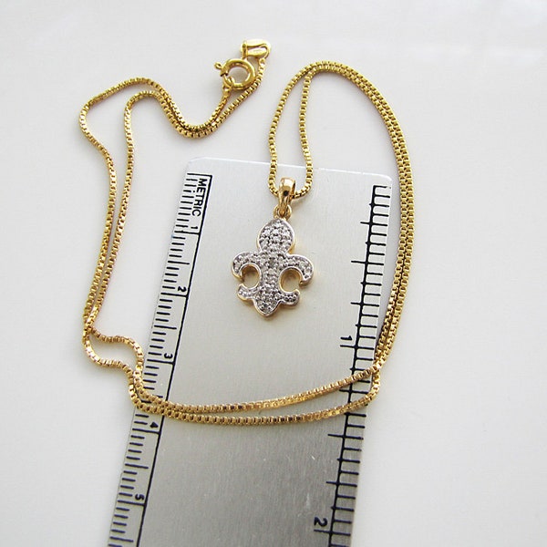 Diamond Fleur De Lis 14K Gold Vermeil Necklace, 18 inches, 14K gold over sterling silver