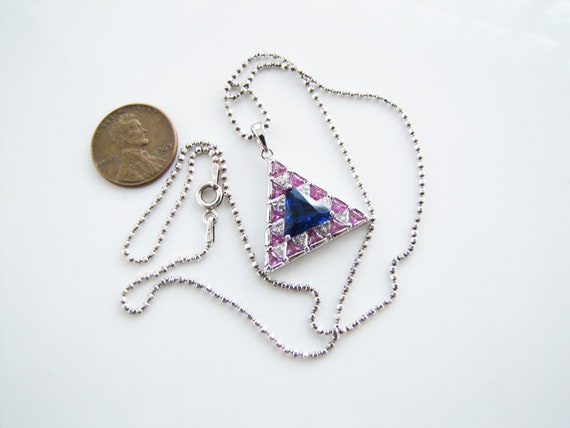 Blue and Pink Sapphire cz  Triangle sterling silv… - image 5