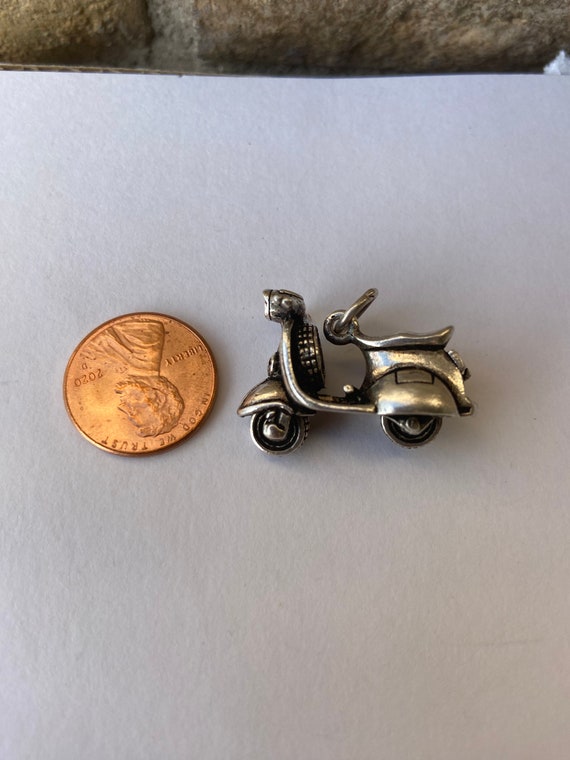 Retro 3D Scooter motorcycle sterling silver pendan