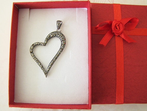 Marcasite Sterling Silver Abstract Open Heart Pen… - image 2