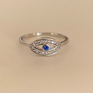 Evil Eye CZ Sterling Silver Ring, size 8