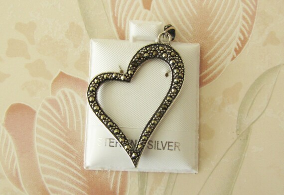 Marcasite Sterling Silver Abstract Open Heart Pen… - image 3