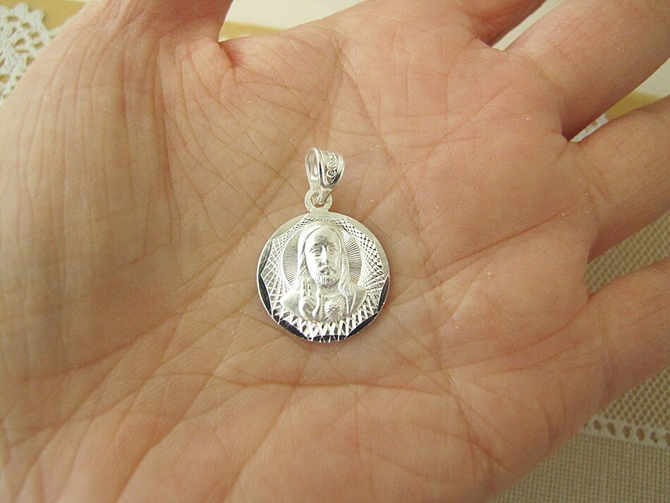 Sterling Silver Sacred Heart of Jesus Pendant, Protection Charm - Etsy