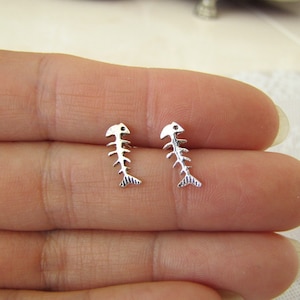 small skeleton fish Sterling Silver stud Earrings, Minimalist, Sales