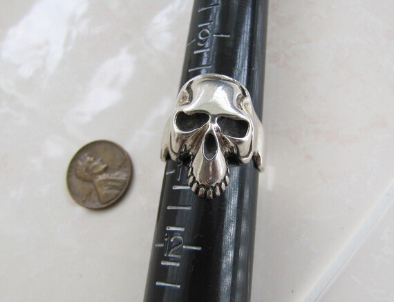 Sterling Silver Skull Ring, Biker Style, Size 10.5 - image 3