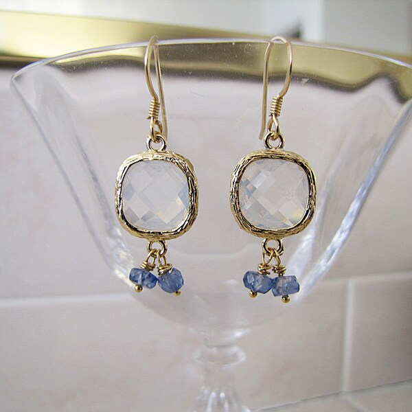 Moonlight crystal earrings with kyanite drop jewel, Swan Treasures