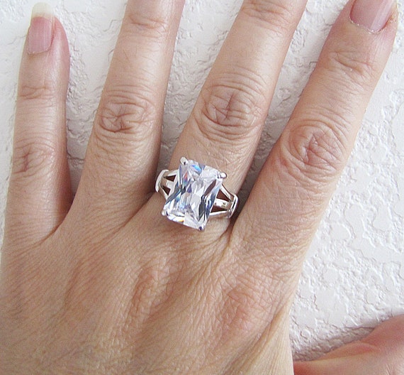 Radiant Cut Solitaire Sterling Silver Ring, size … - image 1