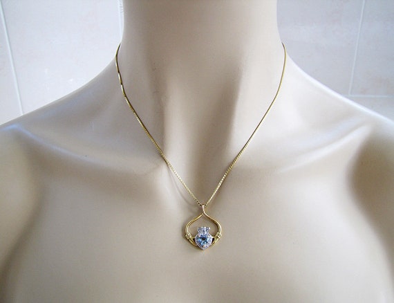 Blue Topaz Diamond Claddagh Gold Vermeil Necklace… - image 7