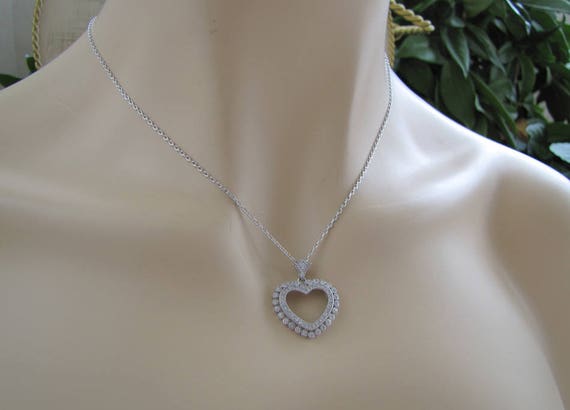 Sterling silver Open heart CZ pendant necklace - image 7
