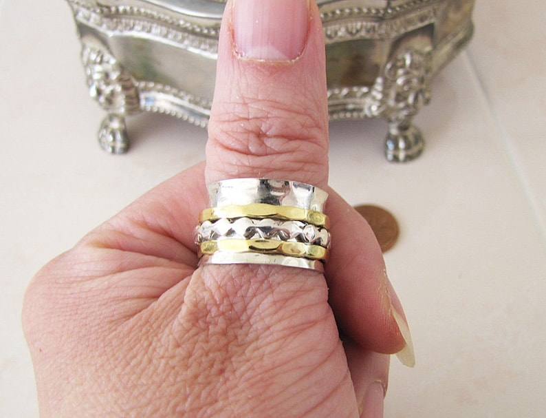 3 spinning band Sterling Silver Spinner Wide Ring Band size 8