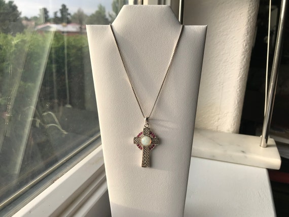 Ruby Opal Celtic Cross sterling silver Pendant, S… - image 5