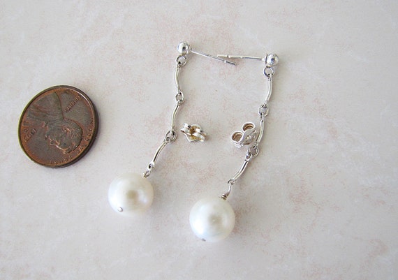 sterling silver dangle pearl drop earrings, Pearl… - image 5