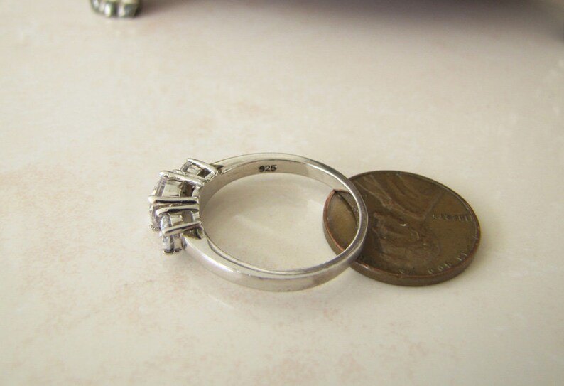 Trio CZ Sterling Silver engagement Ring Size 8 Art deco style